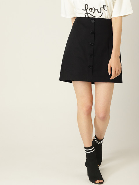 

MANGO Women Black Solid A-Line Skirt