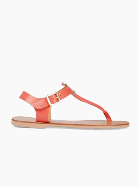 

DOROTHY PERKINS Women Coral Orange Leather Solid T-Strap Flats