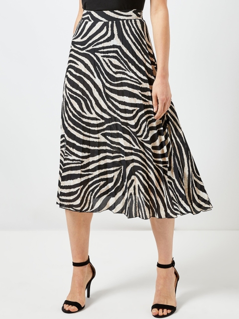 

DOROTHY PERKINS Women Black & Off-White Animal Print Accordian Pleat A-Line Skirt