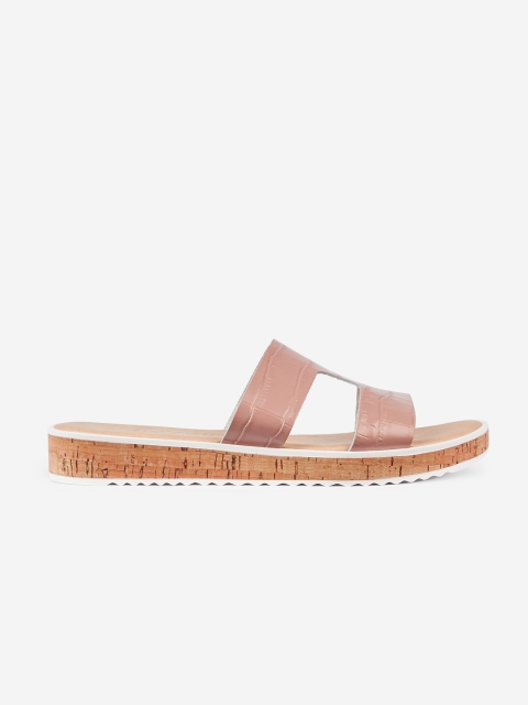 

DOROTHY PERKINS Women Pink Croc Textured Open Toe Flats