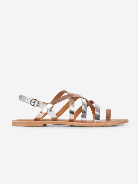 

DOROTHY PERKINS Women Silver-Toned & Rose Gold-Toned Leather One Toe Flats