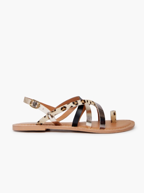 

DOROTHY PERKINS Women Beige & Silver-Toned Printed One Toe Flats