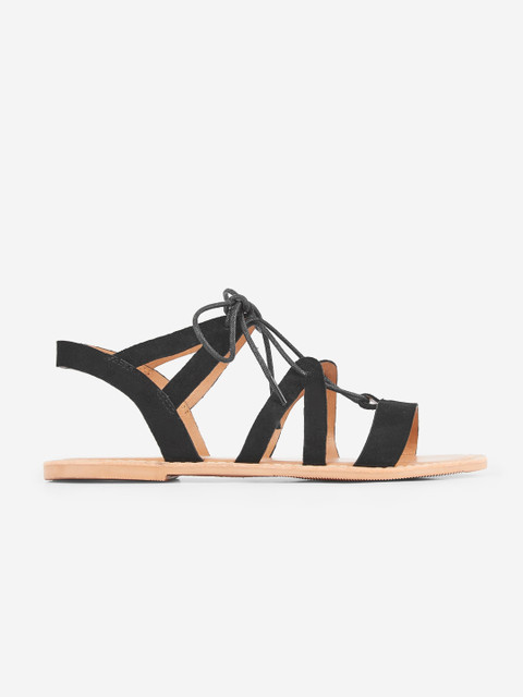 

DOROTHY PERKINS Women Black Solid Leather Open Toe Flats