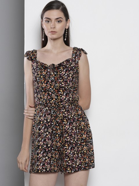 

DOROTHY PERKINS Women Black & Orange Printed Playsuit