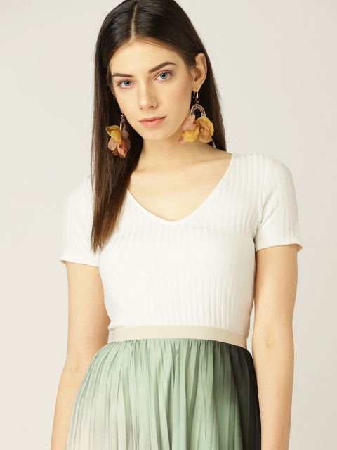 

MANGO Women White Self-Striped Fitted Top