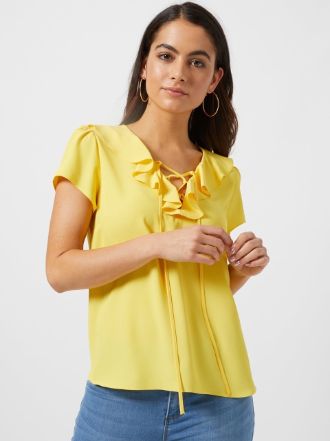 

DOROTHY PERKINS Women Yellow Solid Top