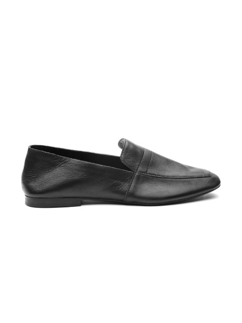 

MANGO Women Black Solid Leather Loafers