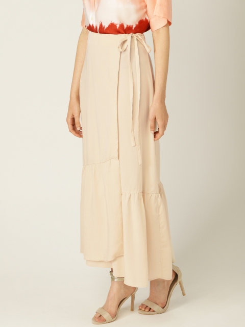 

MANGO Women Cream-Coloured Solid Maxi Wrap Skirt