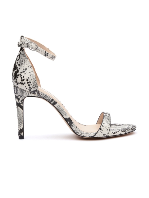 

MANGO Women Black & Off-White Snakeskin Textured Stilettos