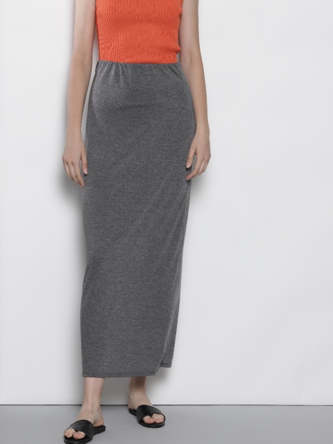 

DOROTHY PERKINS Women Grey Melange Solid Straight Maxi Skirt