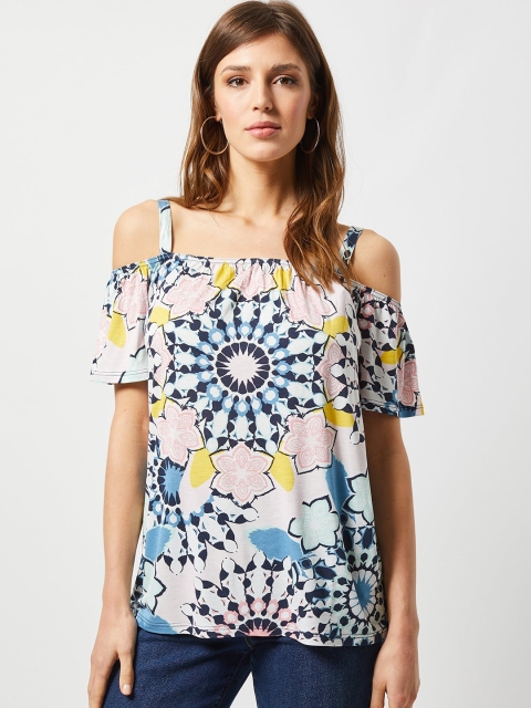 

DOROTHY PERKINS Women Blue & Pink Printed Bardot Top
