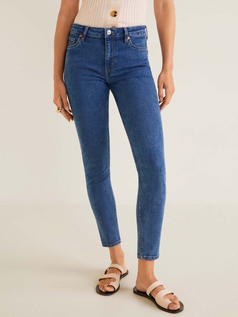 

MANGO Women Blue Sculpt Skinny Fit Mid-Rise Clean Look Stretchable Jeans