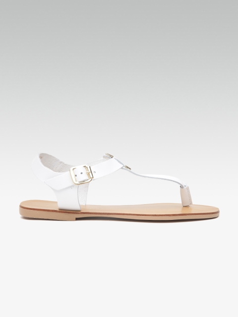 

DOROTHY PERKINS Women White Solid Leather T-Strap Flats