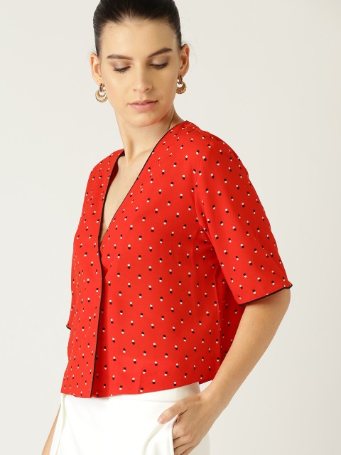 

MANGO Women Red & Black Printed Wrap Top