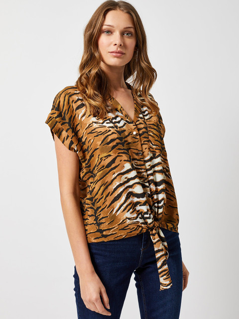 

DOROTHY PERKINS Women Brown & Off-White Regular Fit Animal Print Casual Shirt