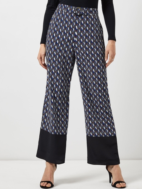 

DOROTHY PERKINS Women Black & Blue High-Rise Regular Fit Printed Parallel Trousers