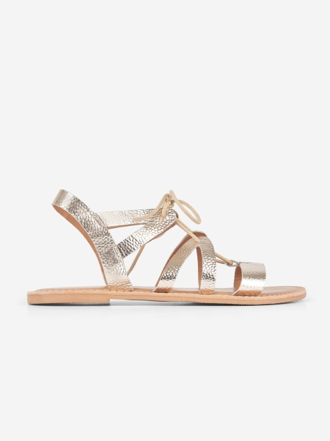 

DOROTHY PERKINS Women Gold-Toned Textured Gladiators