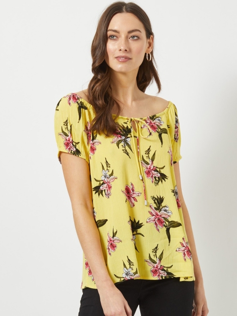 

DOROTHY PERKINS Women Yellow & Pink Floral Print Bardot Top