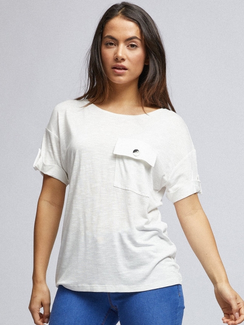 

DOROTHY PERKINS Women Petite Off-White Solid Round Neck T-shirt