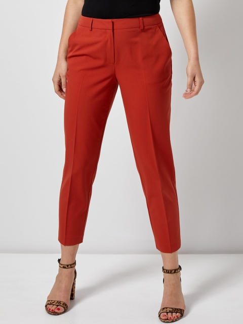 

DOROTHY PERKINS Women Rust Red Regular Fit Solid Cropped Trousers