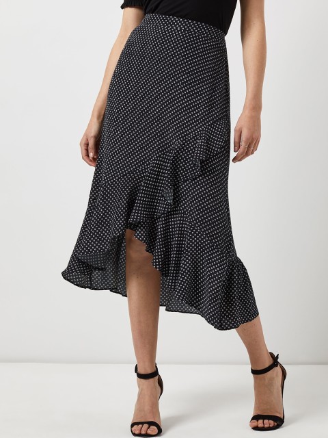 

DOROTHY PERKINS Women Black & White Printed Midi A-Line Skirt