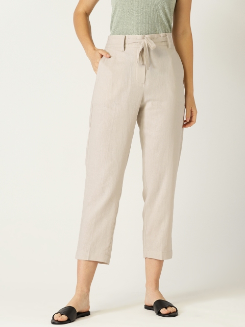 

MANGO Women Off-White Regular Fit Cropped Trousers