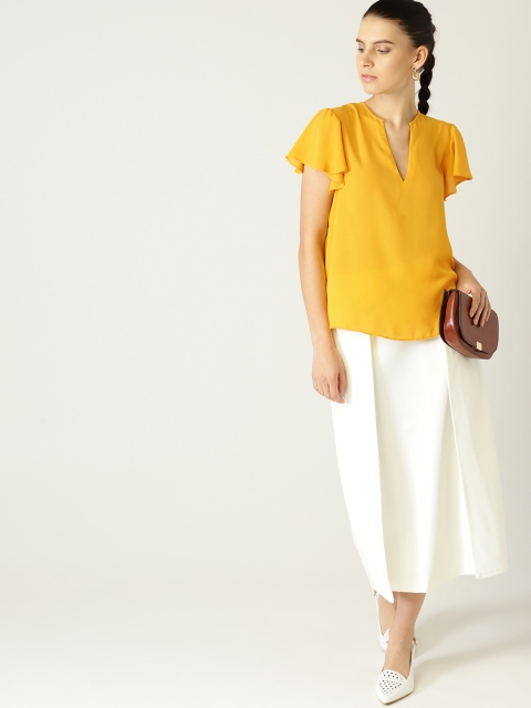 

MANGO Women Mustard Yellow Solid Top