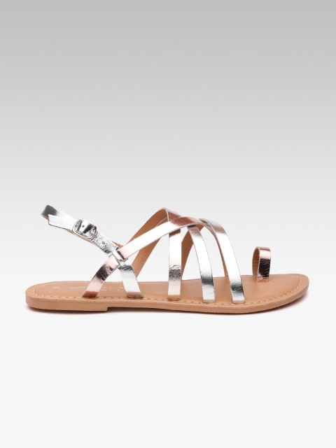 

DOROTHY PERKINS Women Silver & Rose-Gold Toned Leather One Toe Flats
