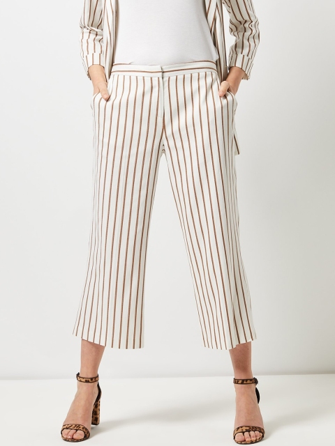 

DOROTHY PERKINS Women Off-White & Brown Regular Fit Striped Culottes