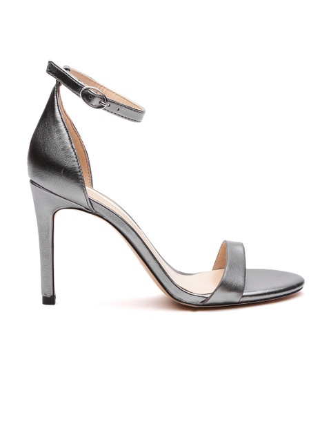 

MANGO Women Gunmetal-Toned Solid Slim Heels, Metallic