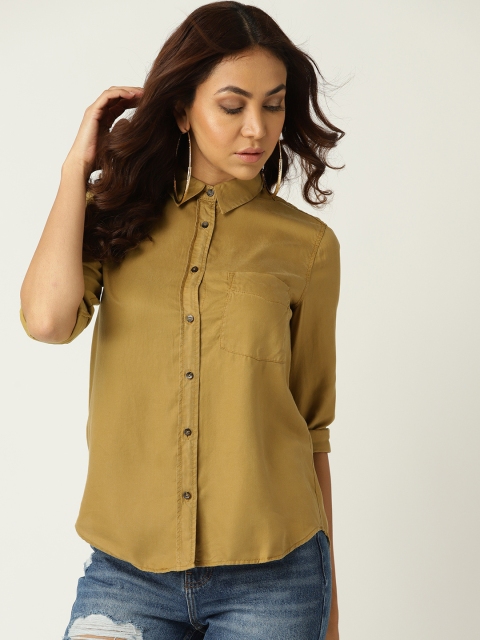 

MANGO Women Olive Green Regular Fit Solid Casual Shirt