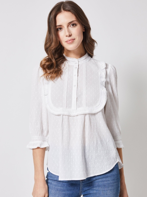 

DOROTHY PERKINS Women White Self Design Semi-Sheer Shirt Style Top