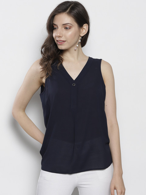 

DOROTHY PERKINS Women Navy Blue Solid Semi-Sheer Top