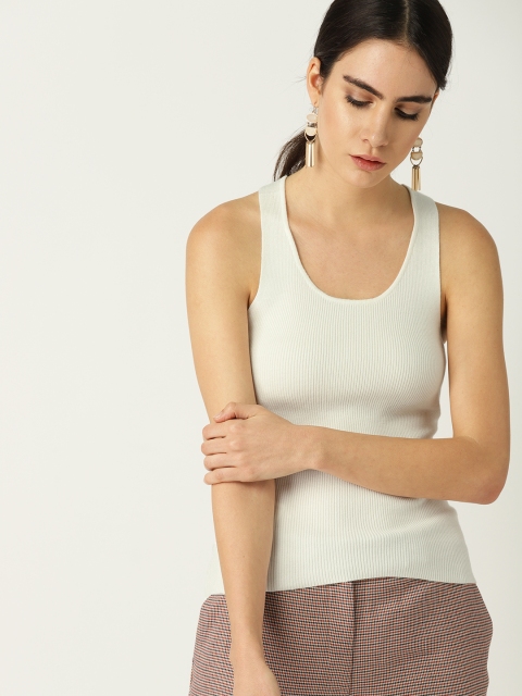 

MANGO Women White Self-Striped Fitted Top