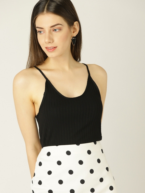 

MANGO Women Black Self-Striped Fitted Top