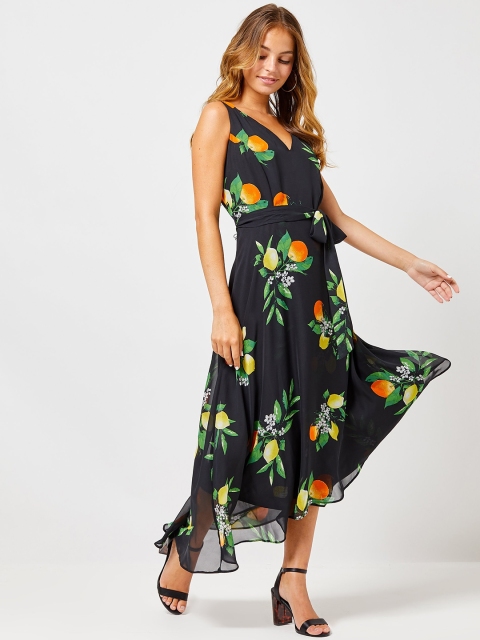 

DOROTHY PERKINS Women Black & Green Printed Maxi Dress