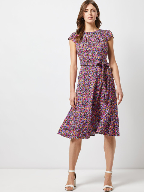 

DOROTHY PERKINS Women Purple & Pink Printed A-Line Dress