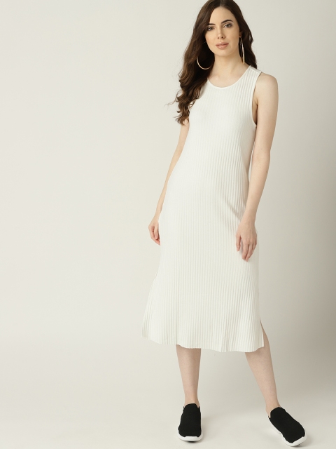 

MANGO Women Off-White Self-Striped A-Line Dress