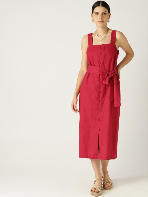 

MANGO Women Pink Solid A-Line Dress