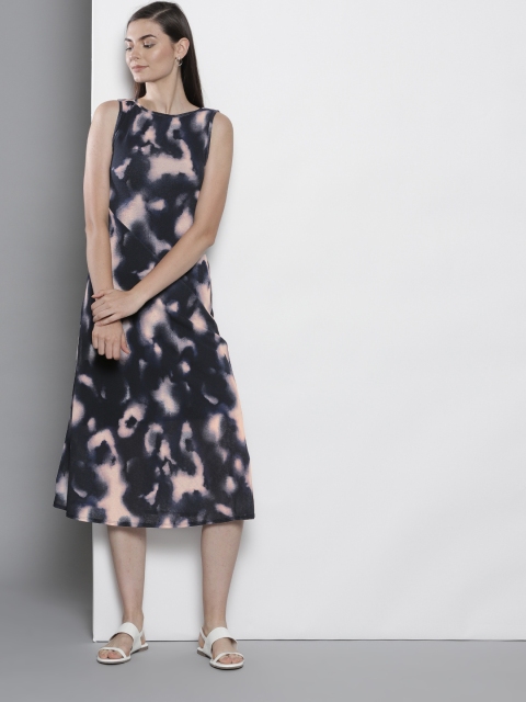 

DOROTHY PERKINS Women Navy Blue & Pink Printed A-Line Dress