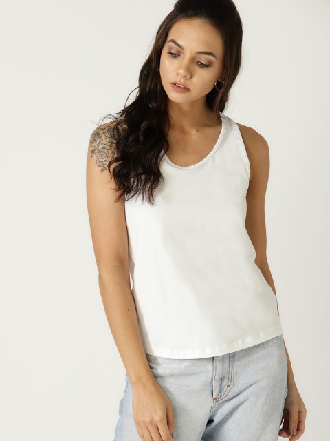

MANGO Women White Solid Sleeveless T-Shirt