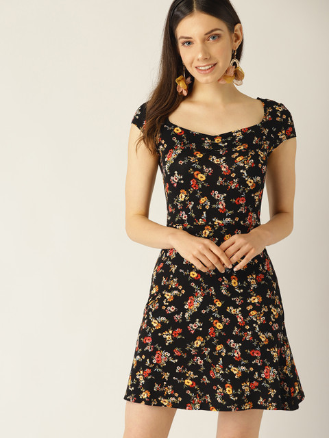 

MANGO Women Black Printed A-Line Dress