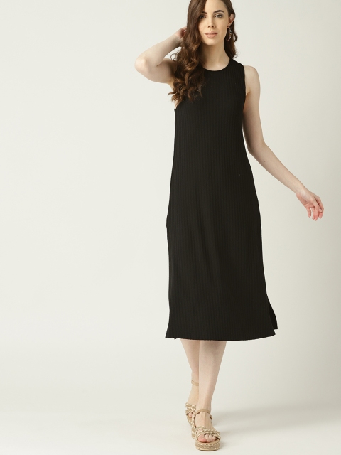 

MANGO Women Black Self-Striped A-Line Dress