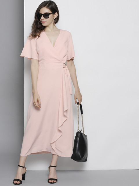 

DOROTHY PERKINS Women Peach-Coloured Solid Wrap Maxi Dress
