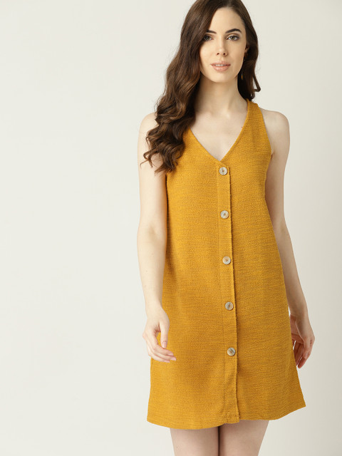 

MANGO Women Mustard Yellow Solid A-Line Dress