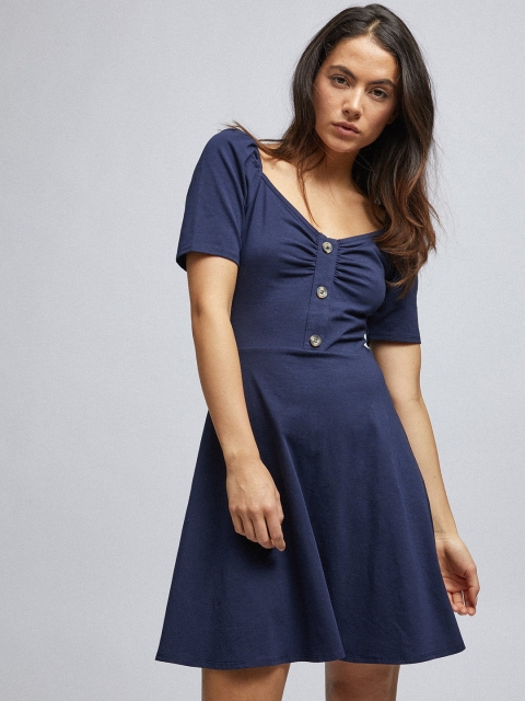 

DOROTHY PERKINS Women Petite Navy Blue Solid Fit and Flare Dress