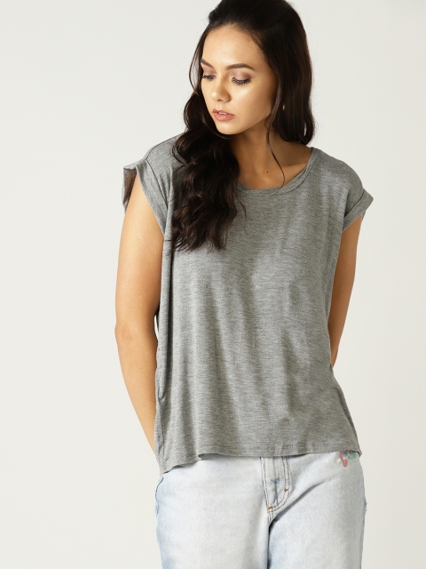 

MANGO Women Grey Melange Solid T-Shirt