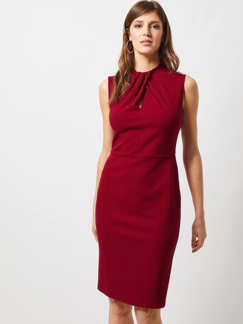 

DOROTHY PERKINS Women Maroon Solid Sheath Dress