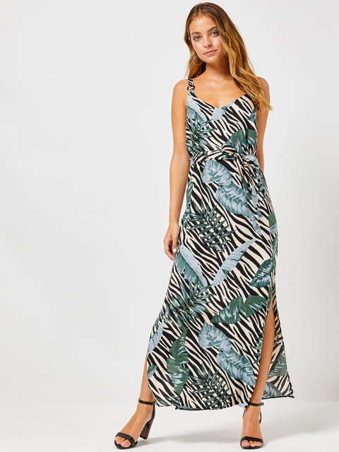 

DOROTHY PERKINS Women Petite Black & Green Tropical Printed Maxi Dress