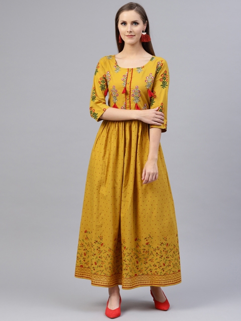 

Shree Women Mustard Yellow & Maroon Maxi Dress